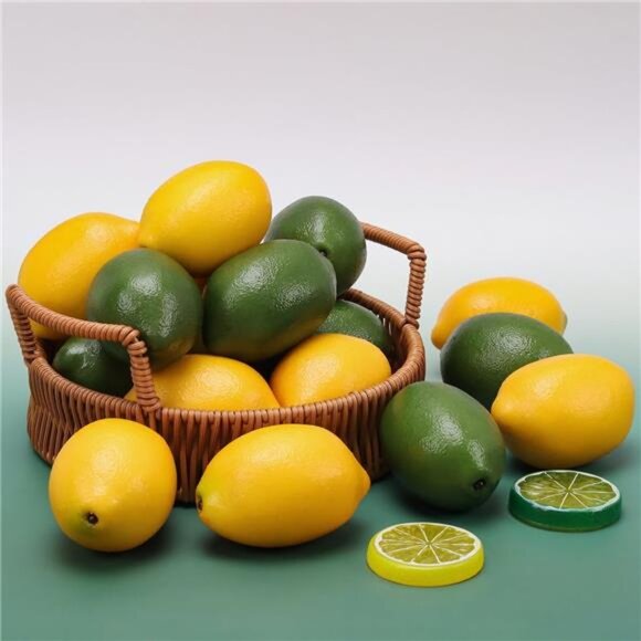 12pcs Yellow &Green Artificial Lifelike Simulation Lemon Fake Fruit Home Kitchen - Picture 4 of 7